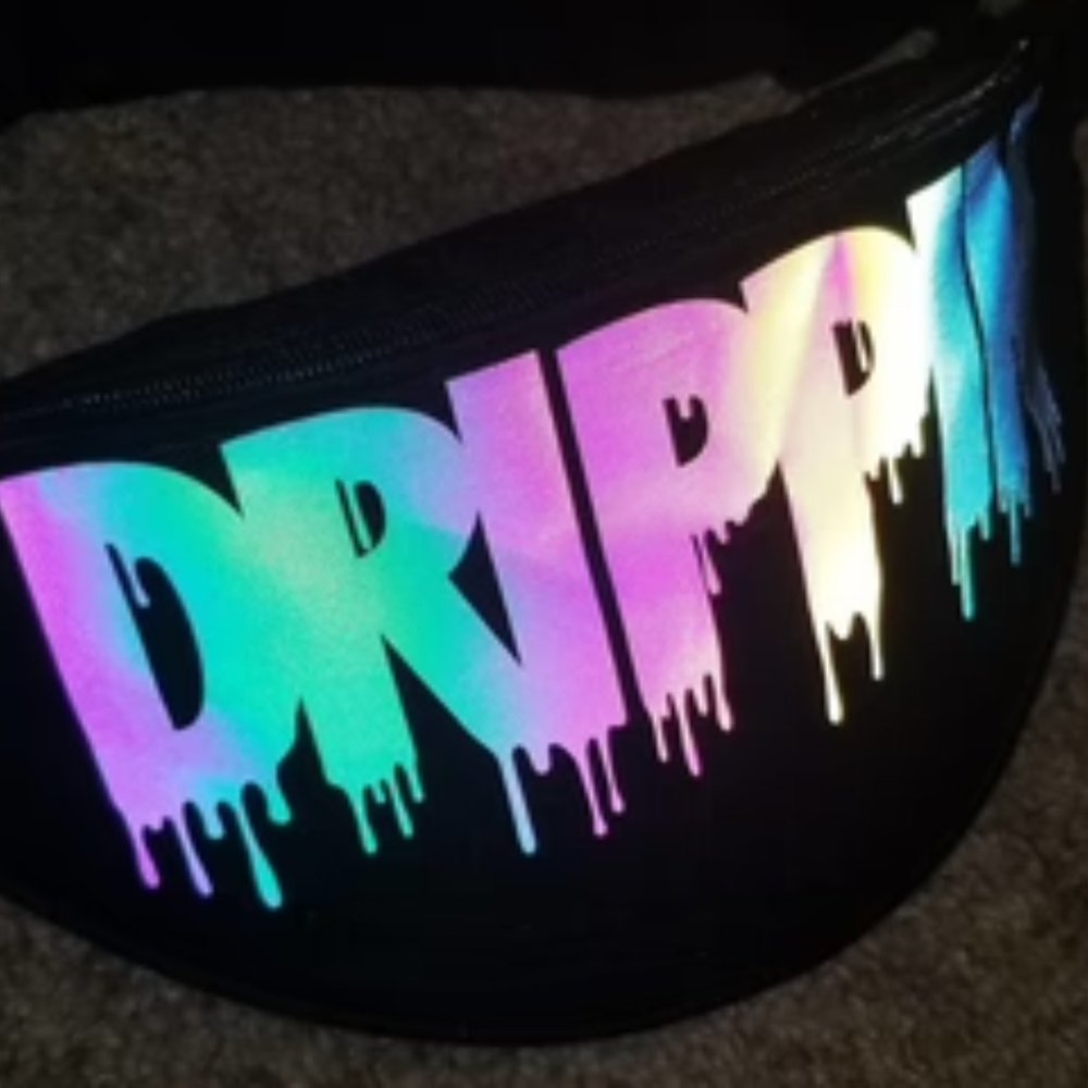 Sauce Avenue: Holographic Reflective Drippin v3 | Black Crossbody Fanny Pack